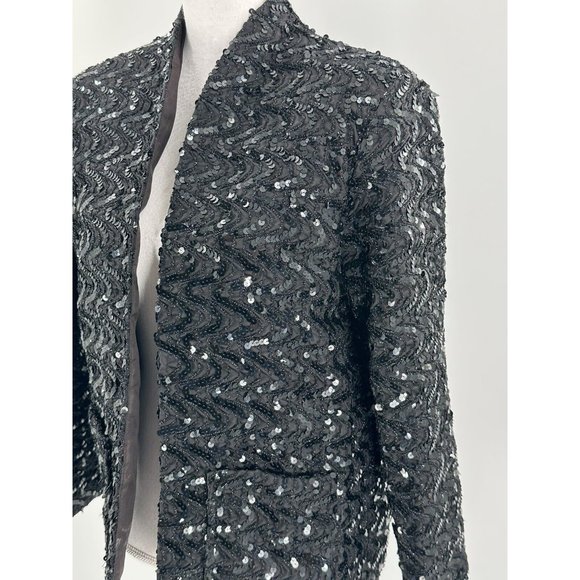 Miss H Jacket Blazer Black Sequins Long Sleeve Open Front Holiday Lined Medium - Picture 5 of 11